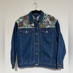 I.B. Diffusion 90’s Vintage Denim Beaded Sequined Embellished Jacket Size 6